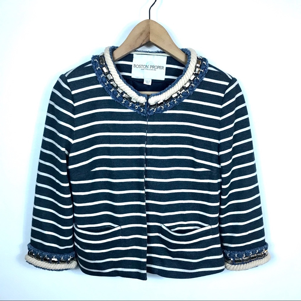 Boston Proper 4 Nautical Blue Striped Blazer